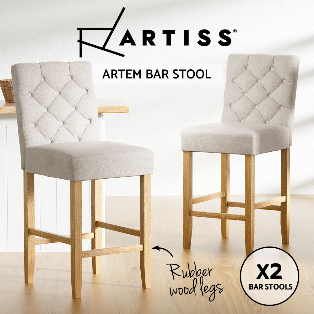 Table & Bar Stools: Artiss 2x Bar Stools Linen Upholstered Chairs