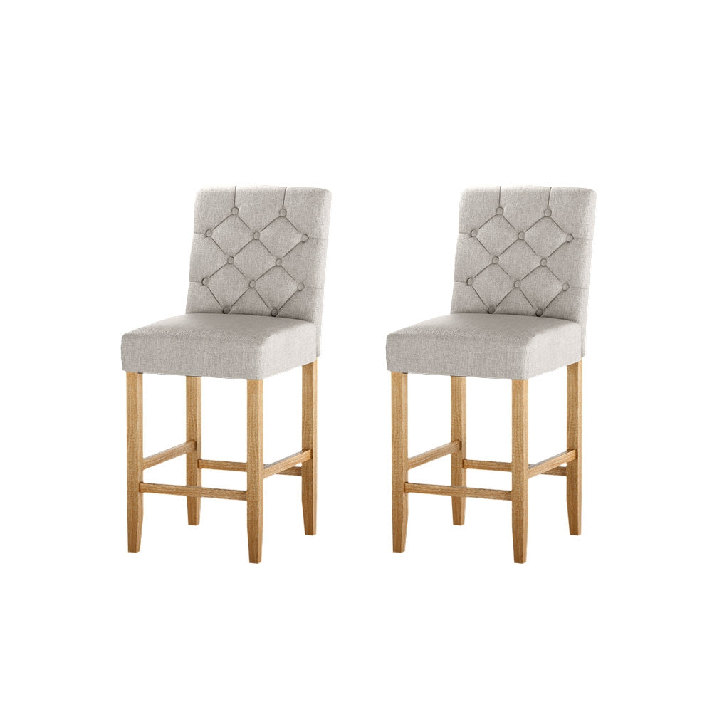 Table & Bar Stools: Artiss 2x Bar Stools Linen Upholstered Chairs