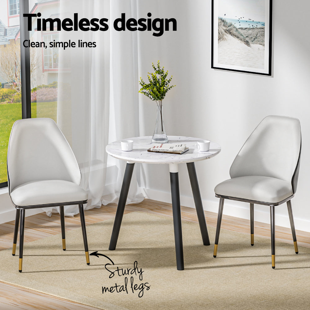 Table & Bar Stools: Artiss Dining Chairs Set of 2 Leather Seat Beige and Black