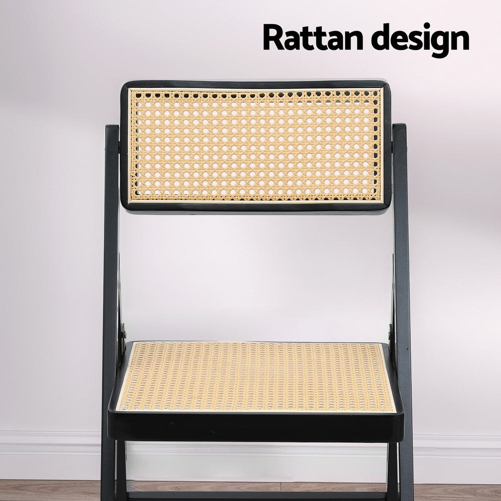Kitchen & Dining Chairs: Artiss Dining Chair Wooden Rattan Foldable Black