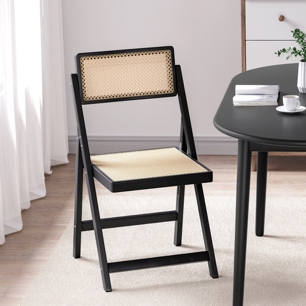 Kitchen & Dining Chairs: Artiss Dining Chair Wooden Rattan Foldable Black