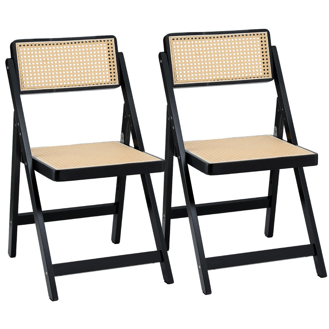 Kitchen & Dining Chairs: Artiss 2x Dining Chairs Wooden Rattan Foldable Black