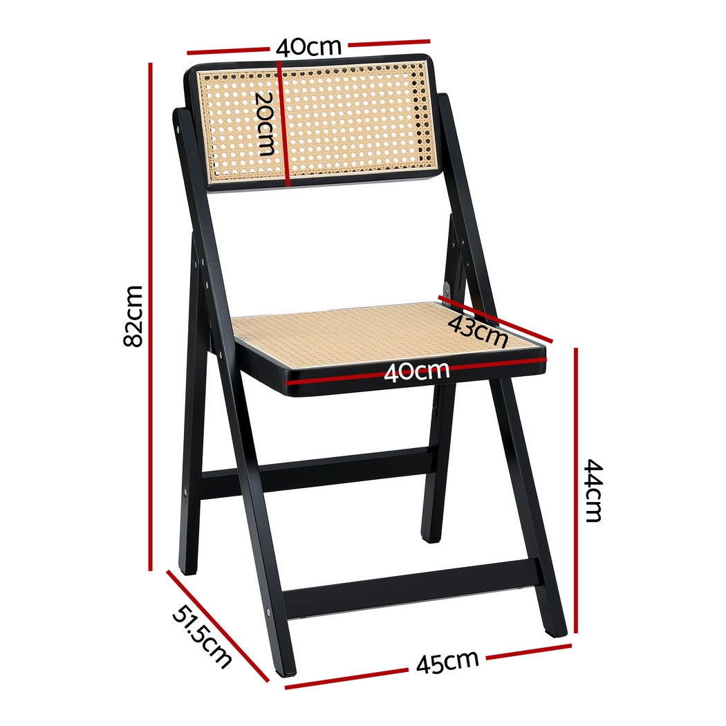 Kitchen & Dining Chairs: Artiss 2x Dining Chairs Wooden Rattan Foldable Black