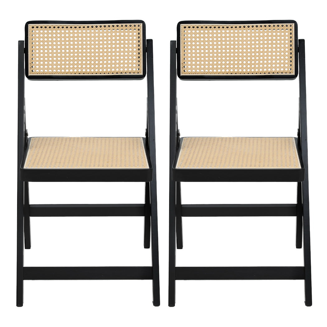 Kitchen & Dining Chairs: Artiss 2x Dining Chairs Wooden Rattan Foldable Black