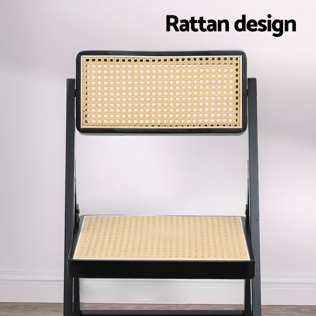 Kitchen & Dining Chairs: Artiss 2x Dining Chairs Wooden Rattan Foldable Black