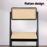 Artiss 2x Dining Chairs Wooden Rattan Foldable Black