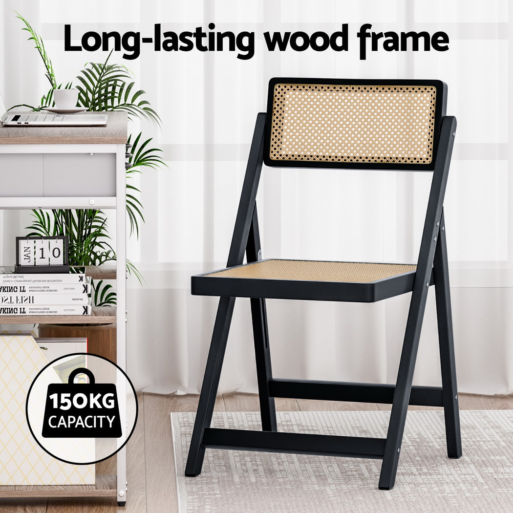 Kitchen & Dining Chairs: Artiss 2x Dining Chairs Wooden Rattan Foldable Black