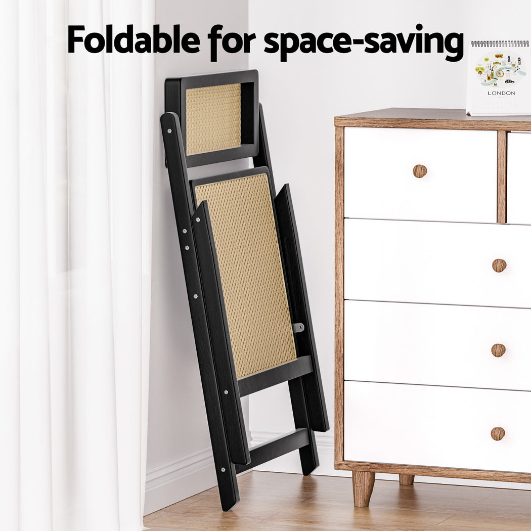 Kitchen & Dining Chairs: Artiss 2x Dining Chairs Wooden Rattan Foldable Black