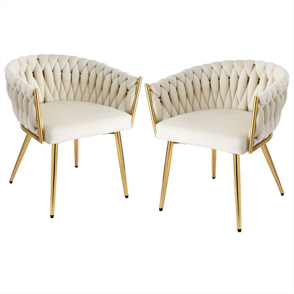 Kitchen & Dining Chairs: 1 Set of 2 Artiss Dining Chairs Velvet Armchair Beige
