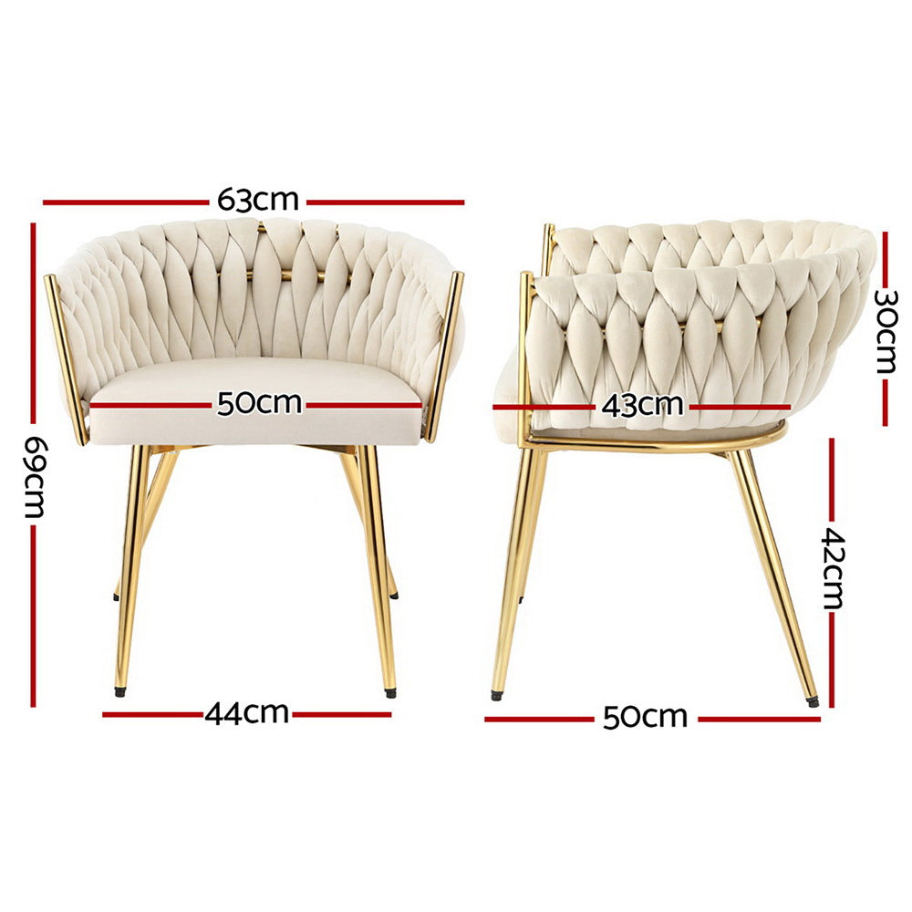 Kitchen & Dining Chairs: 1 Set of 2 Artiss Dining Chairs Velvet Armchair Beige