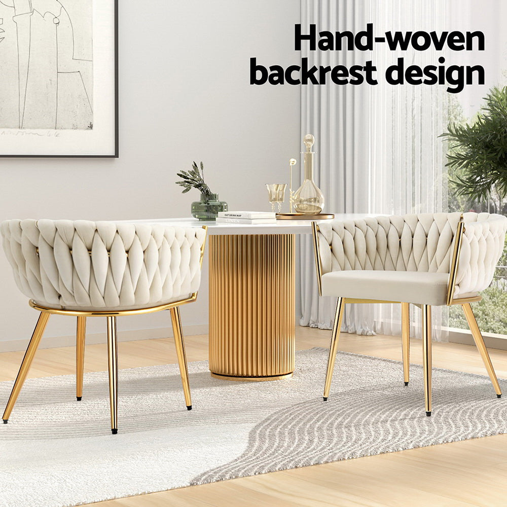 Kitchen & Dining Chairs: 1 Set of 2 Artiss Dining Chairs Velvet Armchair Beige