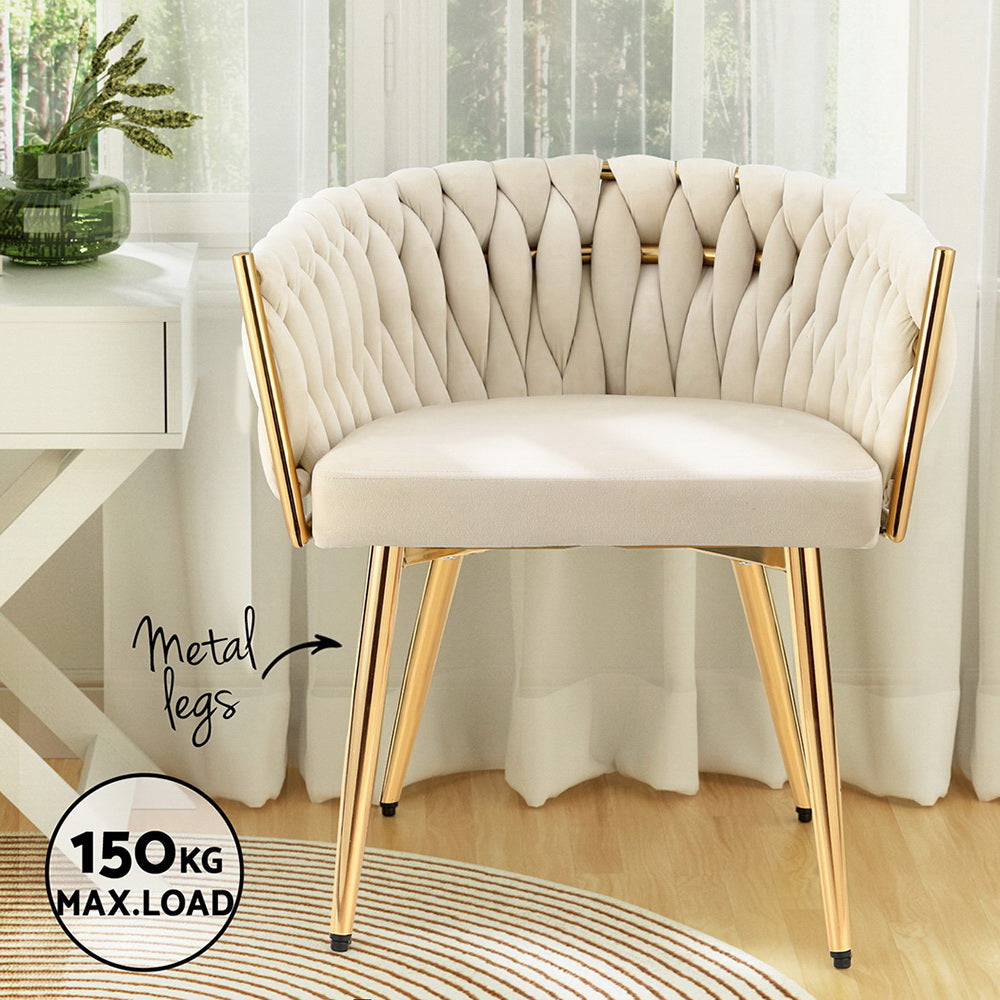 Kitchen & Dining Chairs: 1 Set of 2 Artiss Dining Chairs Velvet Armchair Beige