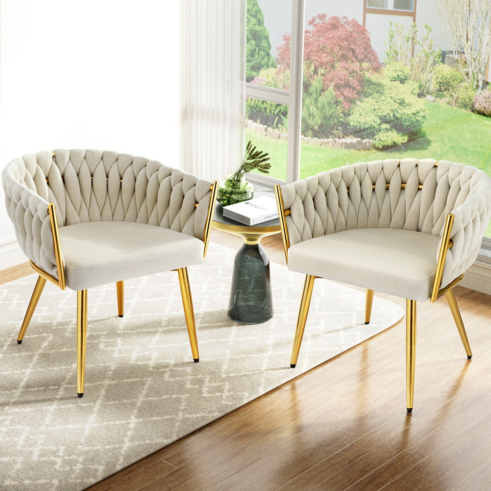 Kitchen & Dining Chairs: 1 Set of 2 Artiss Dining Chairs Velvet Armchair Beige