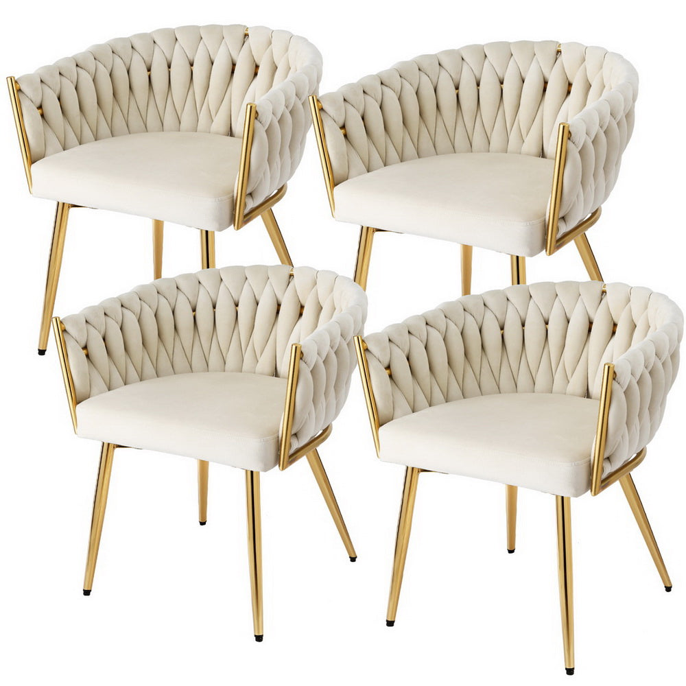 Kitchen & Dining Chairs: 1 Set of 4 Artiss Dining Chairs Velvet Armchair Beige