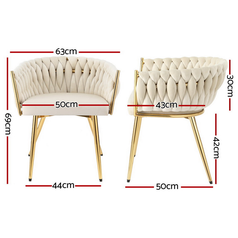 Kitchen & Dining Chairs: 1 Set of 4 Artiss Dining Chairs Velvet Armchair Beige