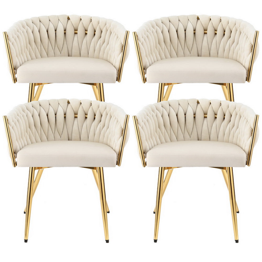 Kitchen & Dining Chairs: 1 Set of 4 Artiss Dining Chairs Velvet Armchair Beige