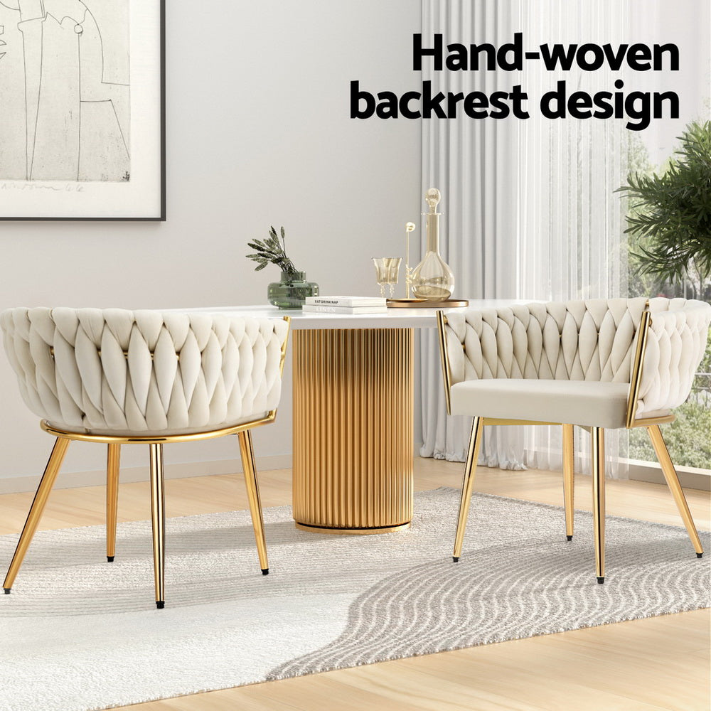 Kitchen & Dining Chairs: 1 Set of 4 Artiss Dining Chairs Velvet Armchair Beige