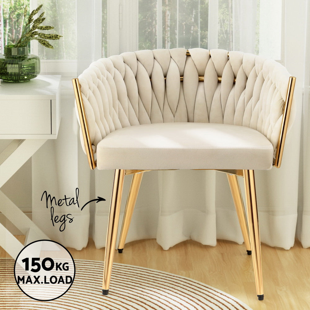 Kitchen & Dining Chairs: 1 Set of 4 Artiss Dining Chairs Velvet Armchair Beige