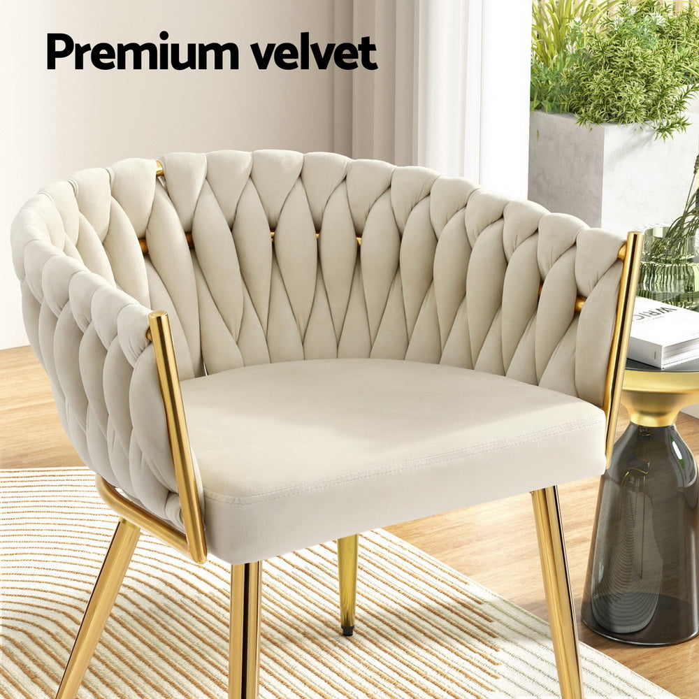 Kitchen & Dining Chairs: 1 Set of 4 Artiss Dining Chairs Velvet Armchair Beige