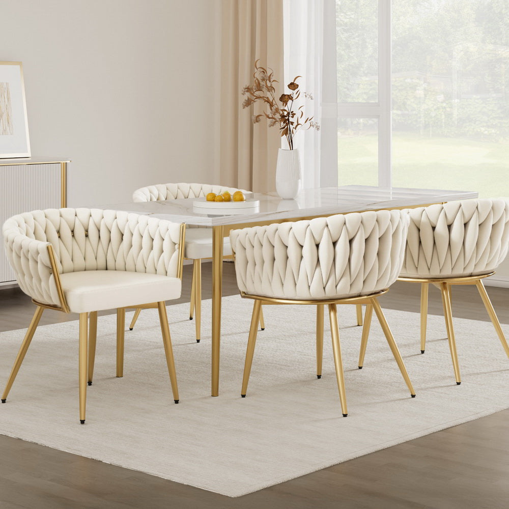 Kitchen & Dining Chairs: 1 Set of 4 Artiss Dining Chairs Velvet Armchair Beige