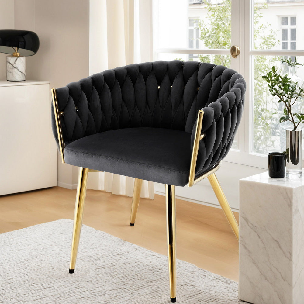Artiss 1x Dining Chair Armchair Cafe Kitchen Lounge Chairs Velvet Weaving Black