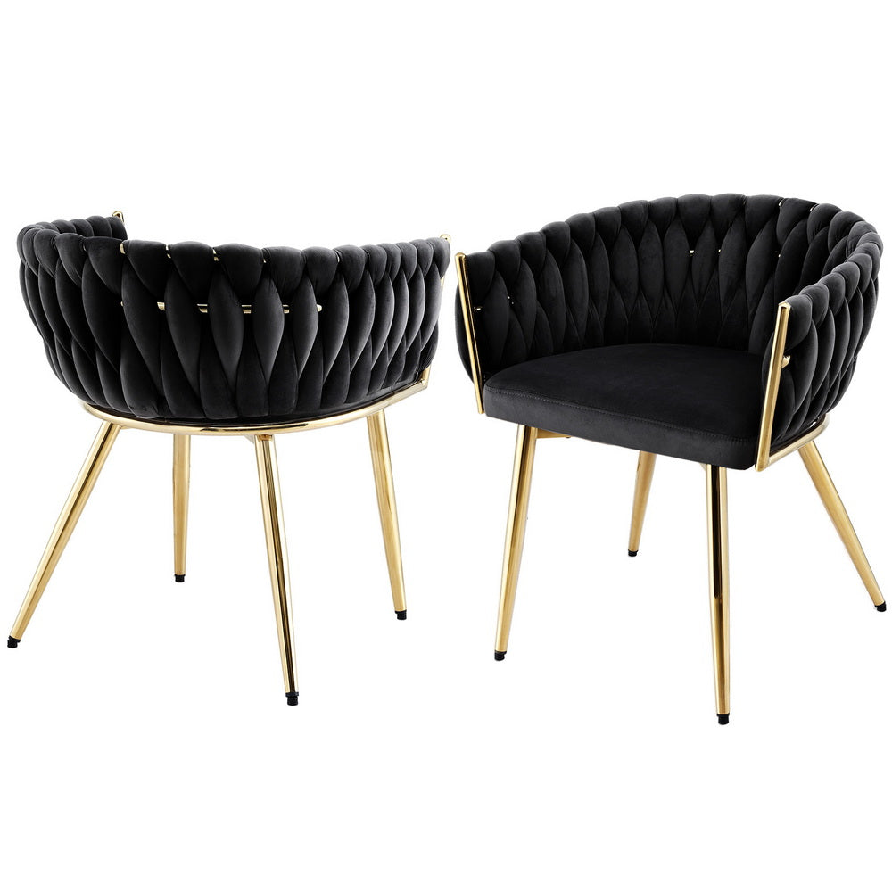 Kitchen & Dining Chairs: 1 Set of 2 Artiss Dining Chairs Velvet Armchair Black