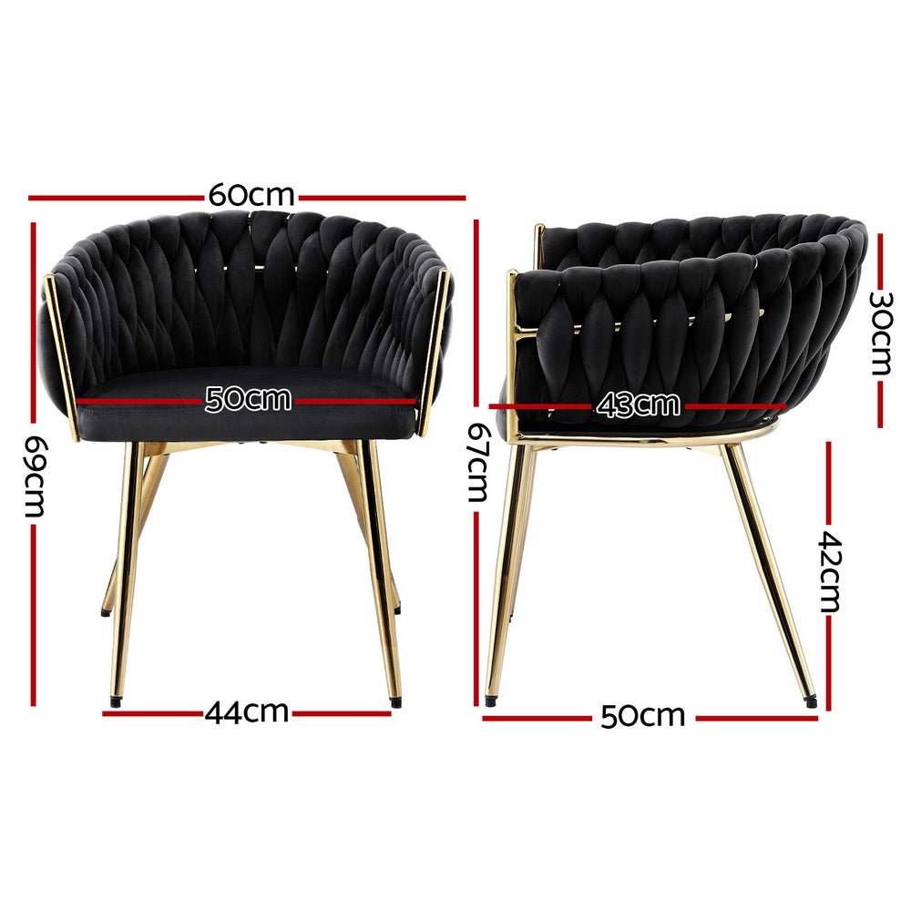 Kitchen & Dining Chairs: 1 Set of 2 Artiss Dining Chairs Velvet Armchair Black