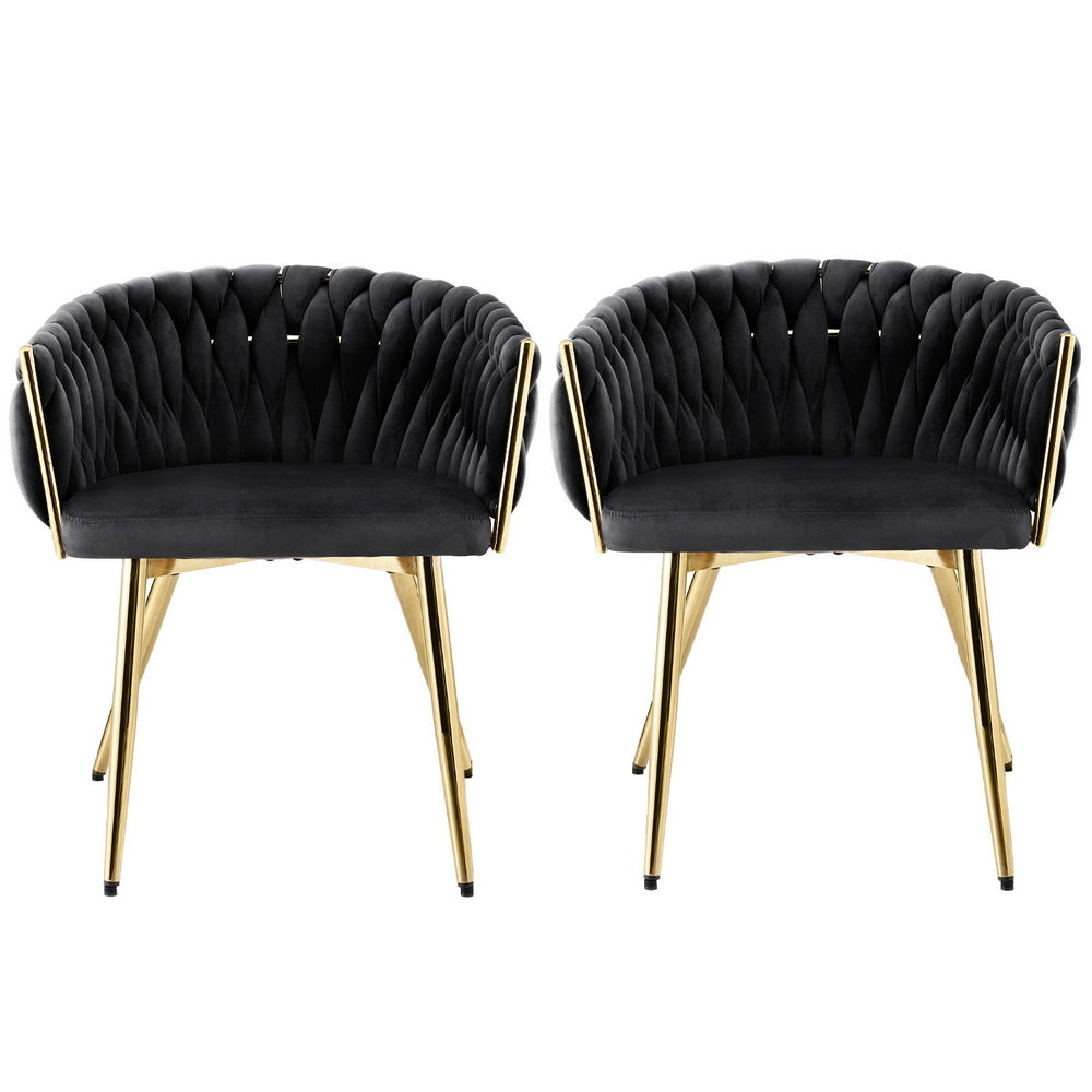 Kitchen & Dining Chairs: 1 Set of 2 Artiss Dining Chairs Velvet Armchair Black