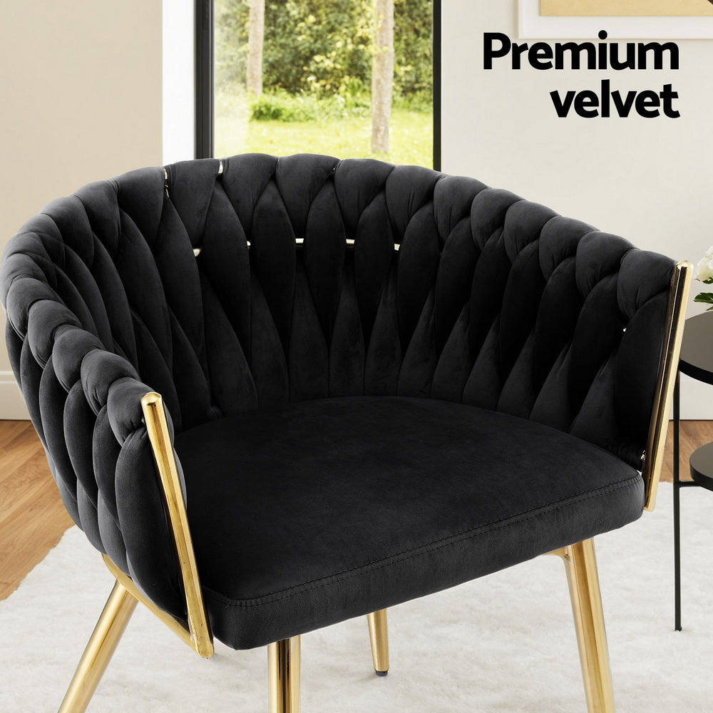 Kitchen & Dining Chairs: 1 Set of 2 Artiss Dining Chairs Velvet Armchair Black