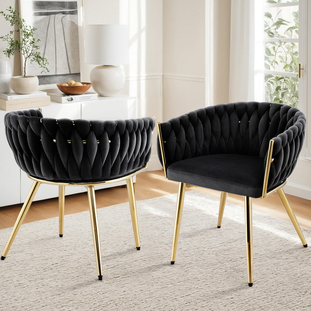 Kitchen & Dining Chairs: 1 Set of 2 Artiss Dining Chairs Velvet Armchair Black