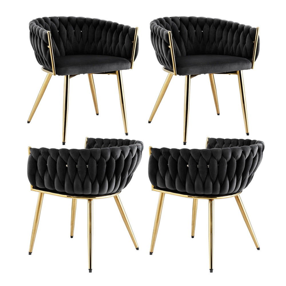 Kitchen & Dining Chairs: 1 Set of 4 Artiss Dining Chairs Velvet Armchair Black