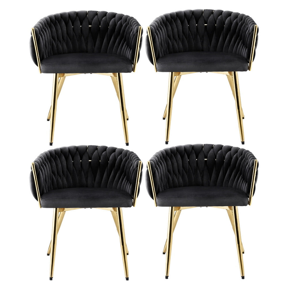 Kitchen & Dining Chairs: 1 Set of 4 Artiss Dining Chairs Velvet Armchair Black