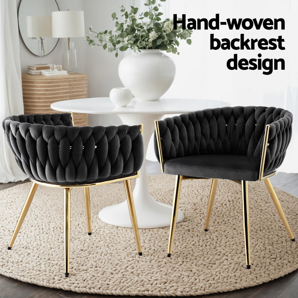 Kitchen & Dining Chairs: 1 Set of 4 Artiss Dining Chairs Velvet Armchair Black