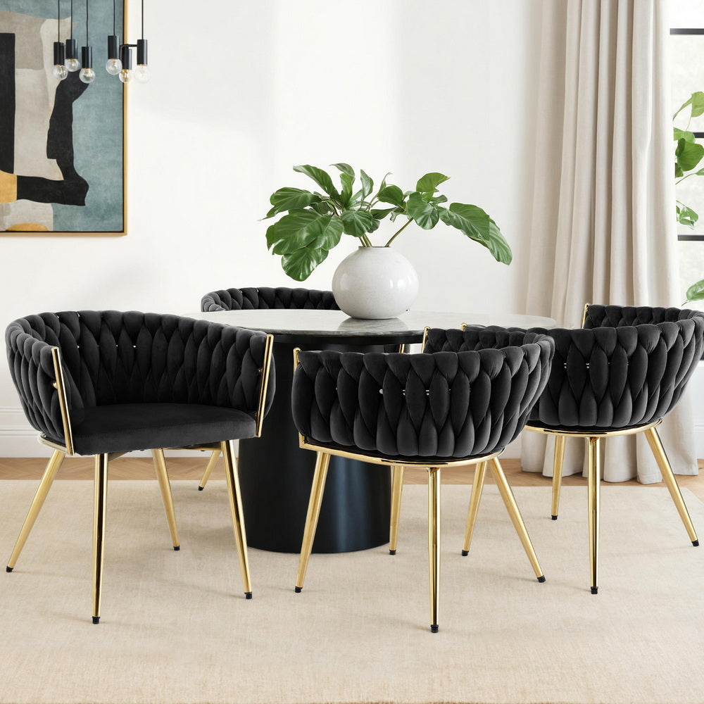 Kitchen & Dining Chairs: 1 Set of 4 Artiss Dining Chairs Velvet Armchair Black