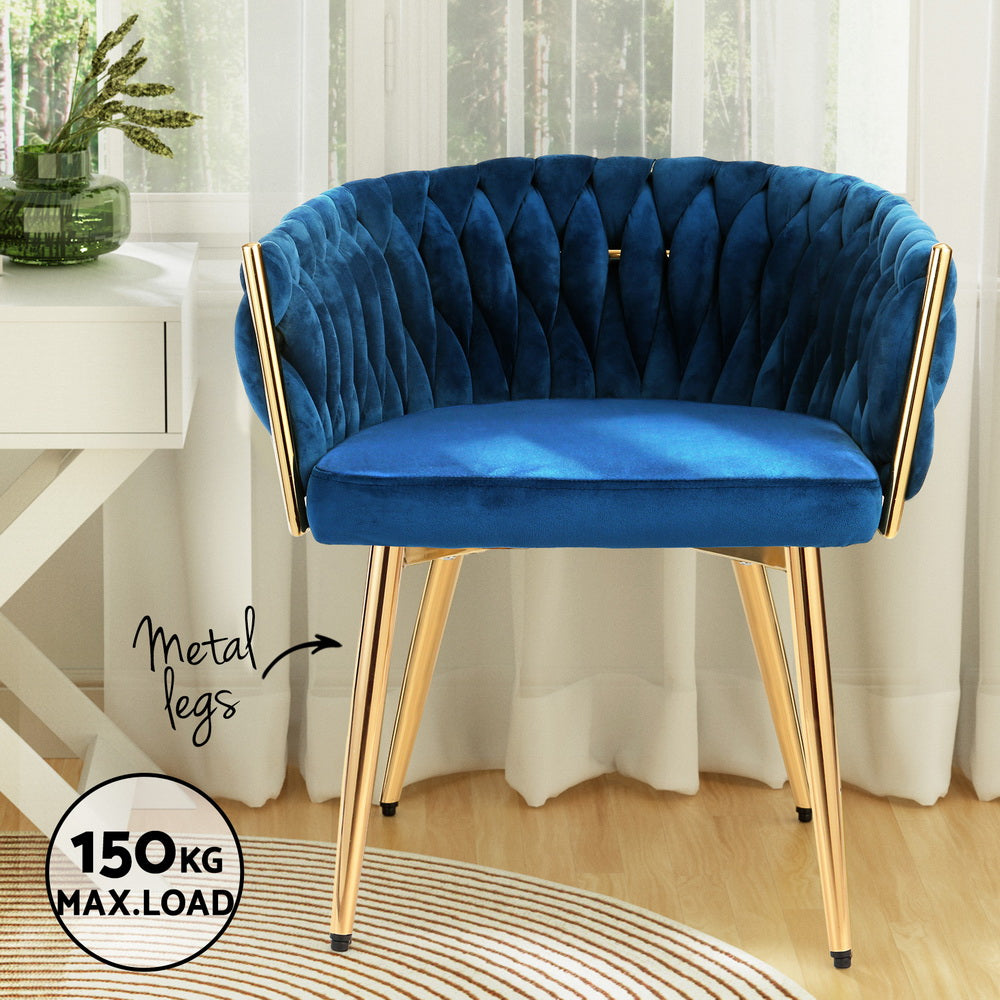 Arm Chairs & Recliners: Artiss Dining Chair Velvet Weaving Armchair Blue