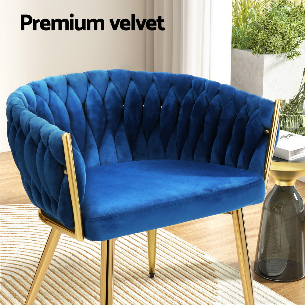 Arm Chairs & Recliners: Artiss Dining Chair Velvet Weaving Armchair Blue