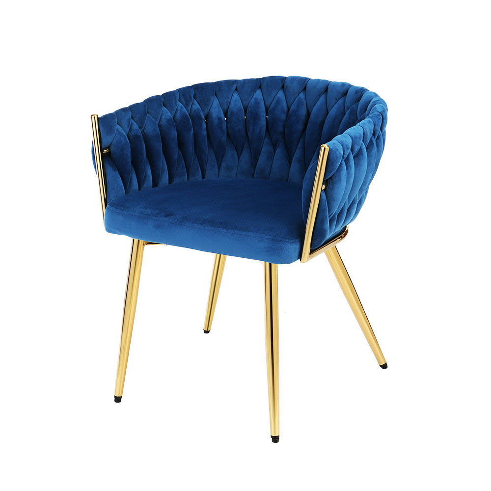 Arm Chairs & Recliners: Artiss Dining Chair Velvet Weaving Armchair Blue