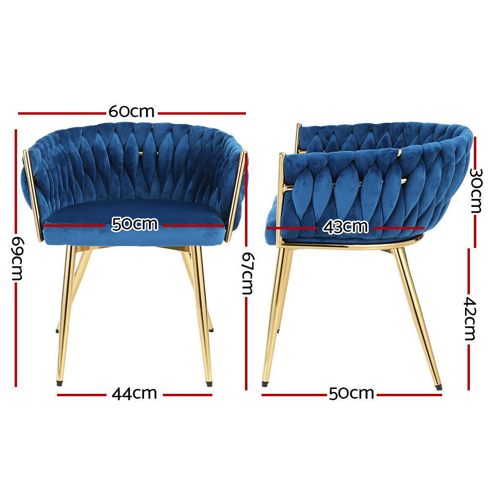 Arm Chairs & Recliners: Artiss Dining Chair Velvet Weaving Armchair Blue