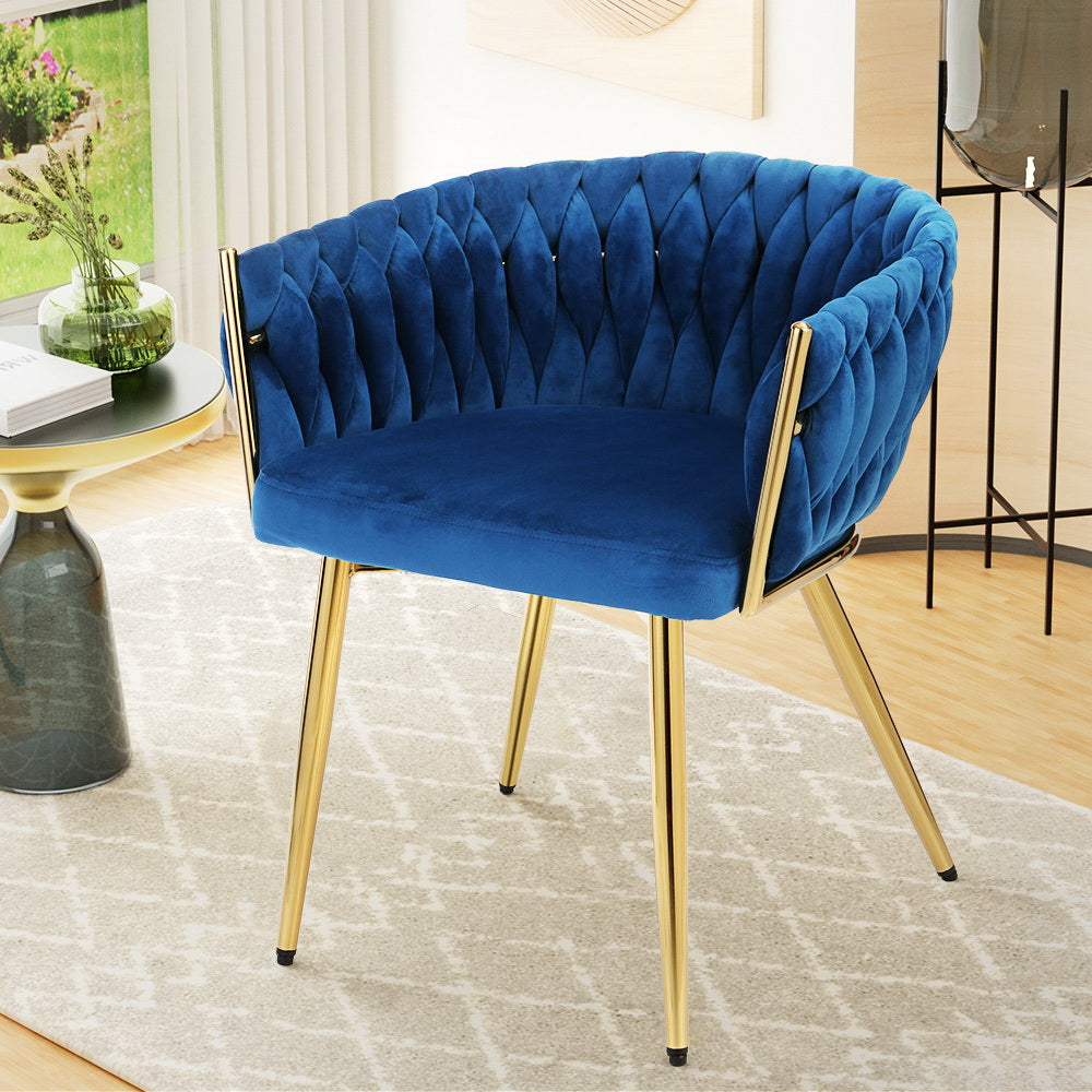 Arm Chairs & Recliners: Artiss Dining Chair Velvet Weaving Armchair Blue