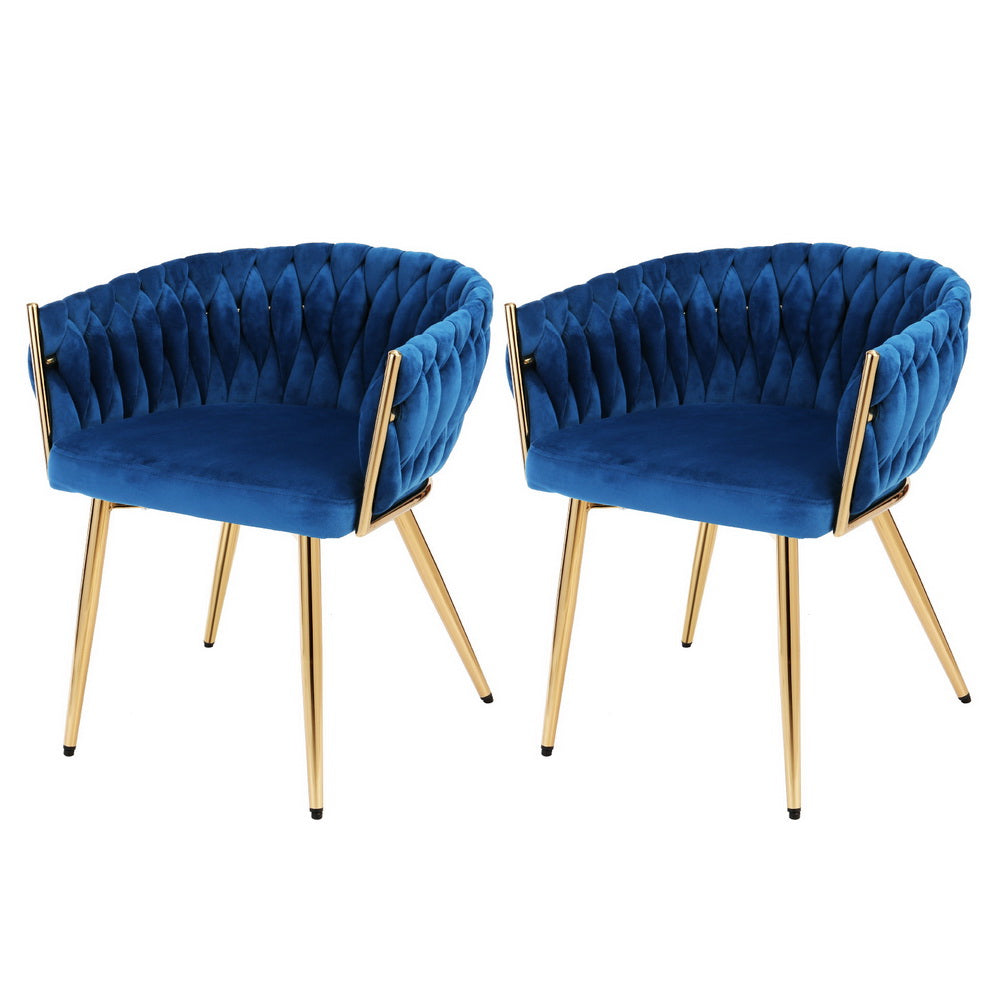 Kitchen & Dining Chairs: 1 Set of 2 Artiss Dining Chairs Velvet Weaving Armchair Blue