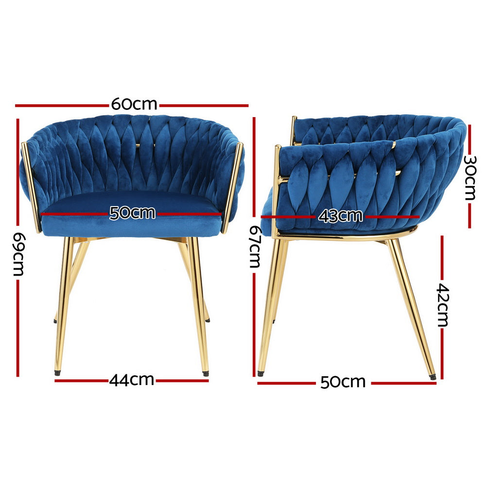 Kitchen & Dining Chairs: 1 Set of 2 Artiss Dining Chairs Velvet Weaving Armchair Blue