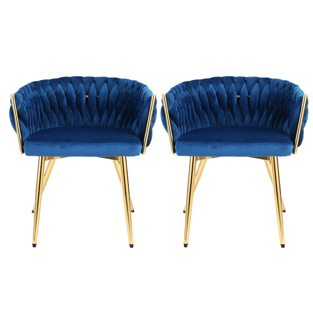 Kitchen & Dining Chairs: 1 Set of 2 Artiss Dining Chairs Velvet Weaving Armchair Blue