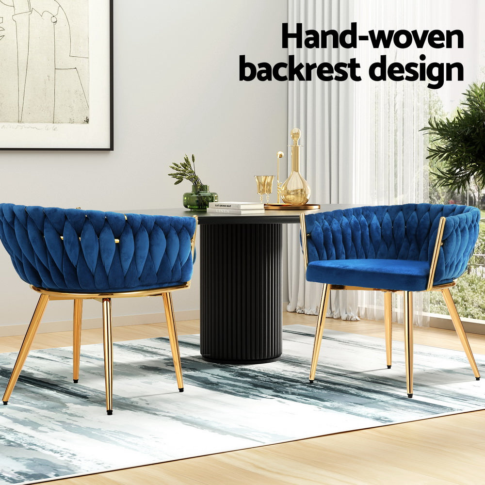 Kitchen & Dining Chairs: 1 Set of 2 Artiss Dining Chairs Velvet Weaving Armchair Blue