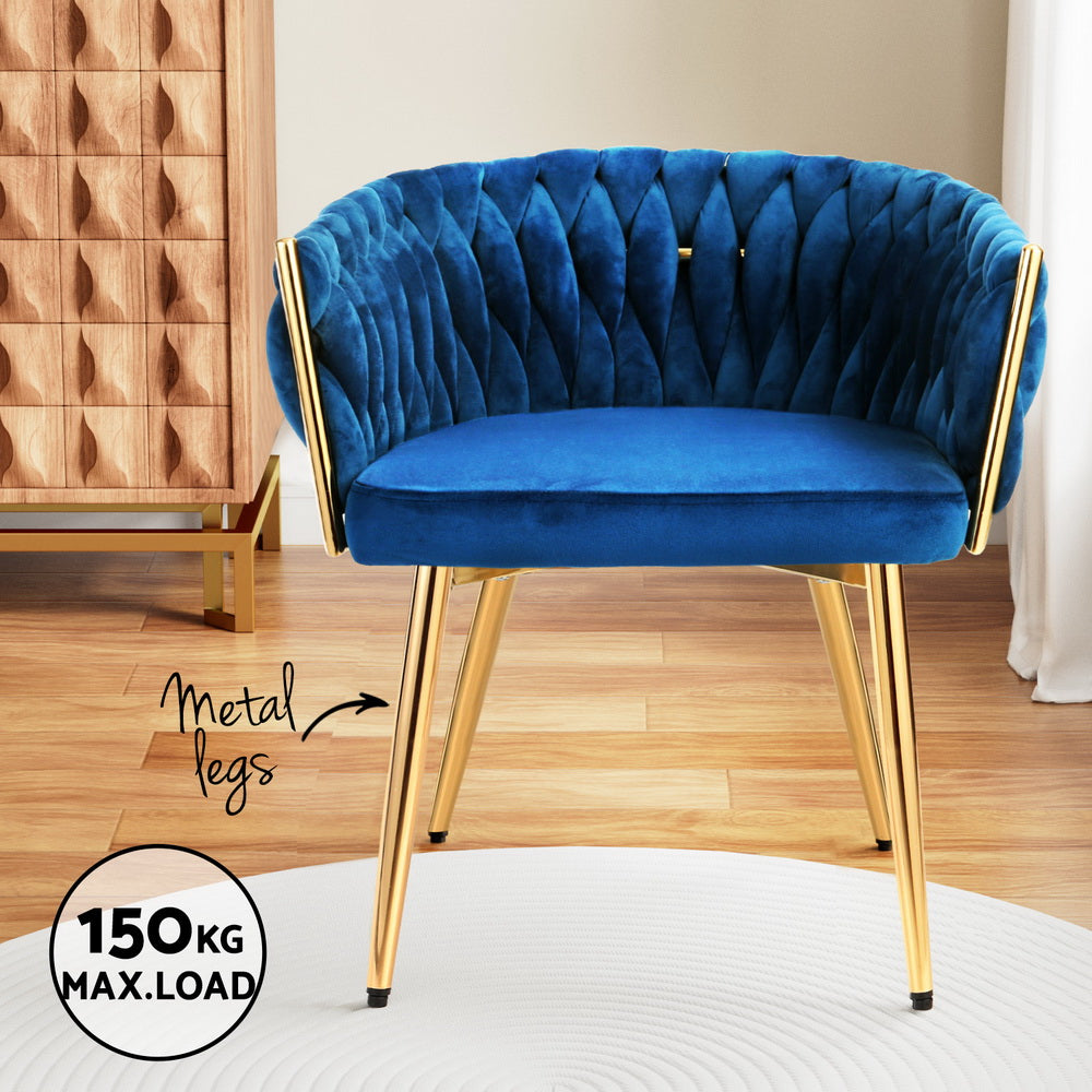 Kitchen & Dining Chairs: 1 Set of 2 Artiss Dining Chairs Velvet Weaving Armchair Blue