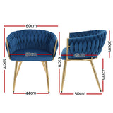1 Set of 4 Artiss Dining Chairs Velvet Weaving Armchair Blue