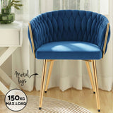 1 Set of 4 Artiss Dining Chairs Velvet Weaving Armchair Blue