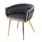 Artiss 1x Dining Chair Armchair Cafe Kitchen Lounge Chairs Velvet Weaving Grey