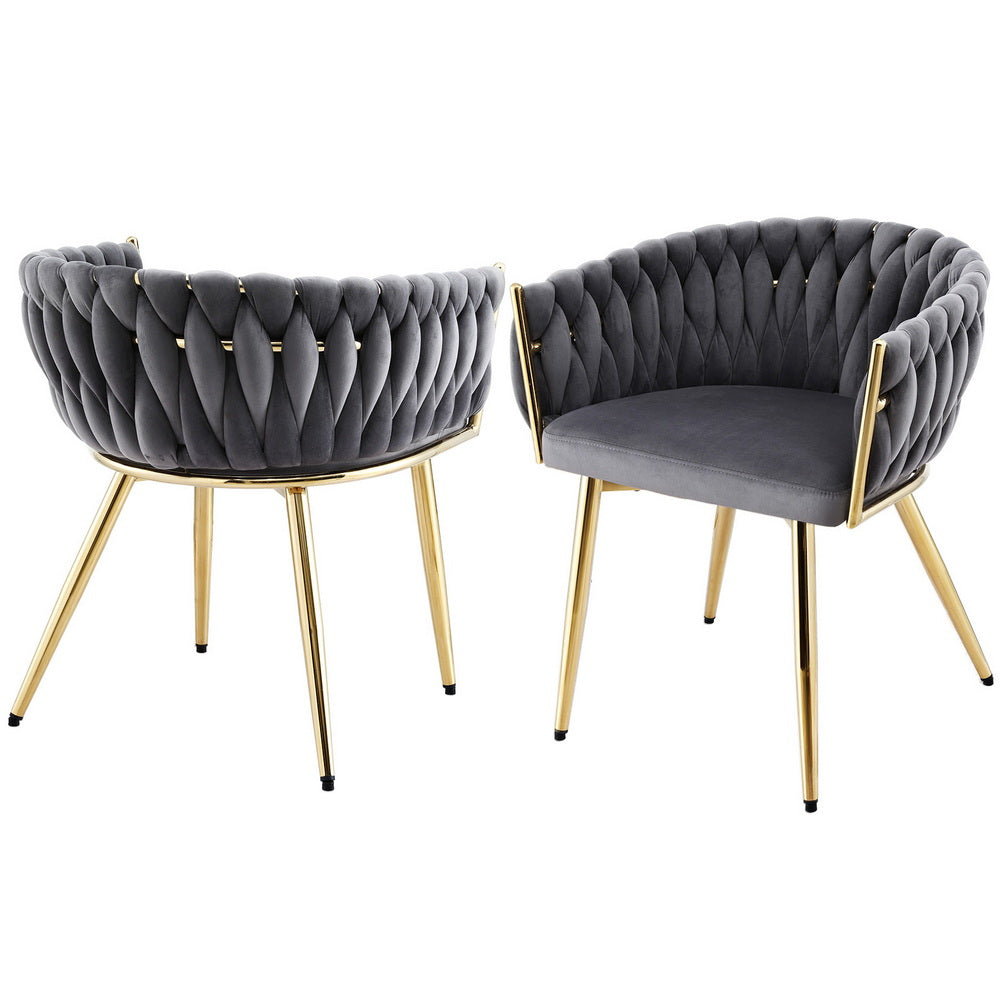 Kitchen & Dining Chairs: 1 Set of 2 Artiss Dining Chairs Velvet Armchair Grey