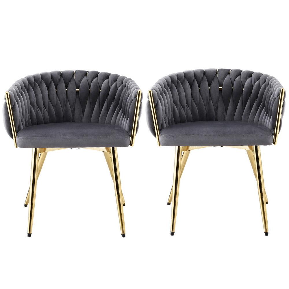 Kitchen & Dining Chairs: 1 Set of 2 Artiss Dining Chairs Velvet Armchair Grey