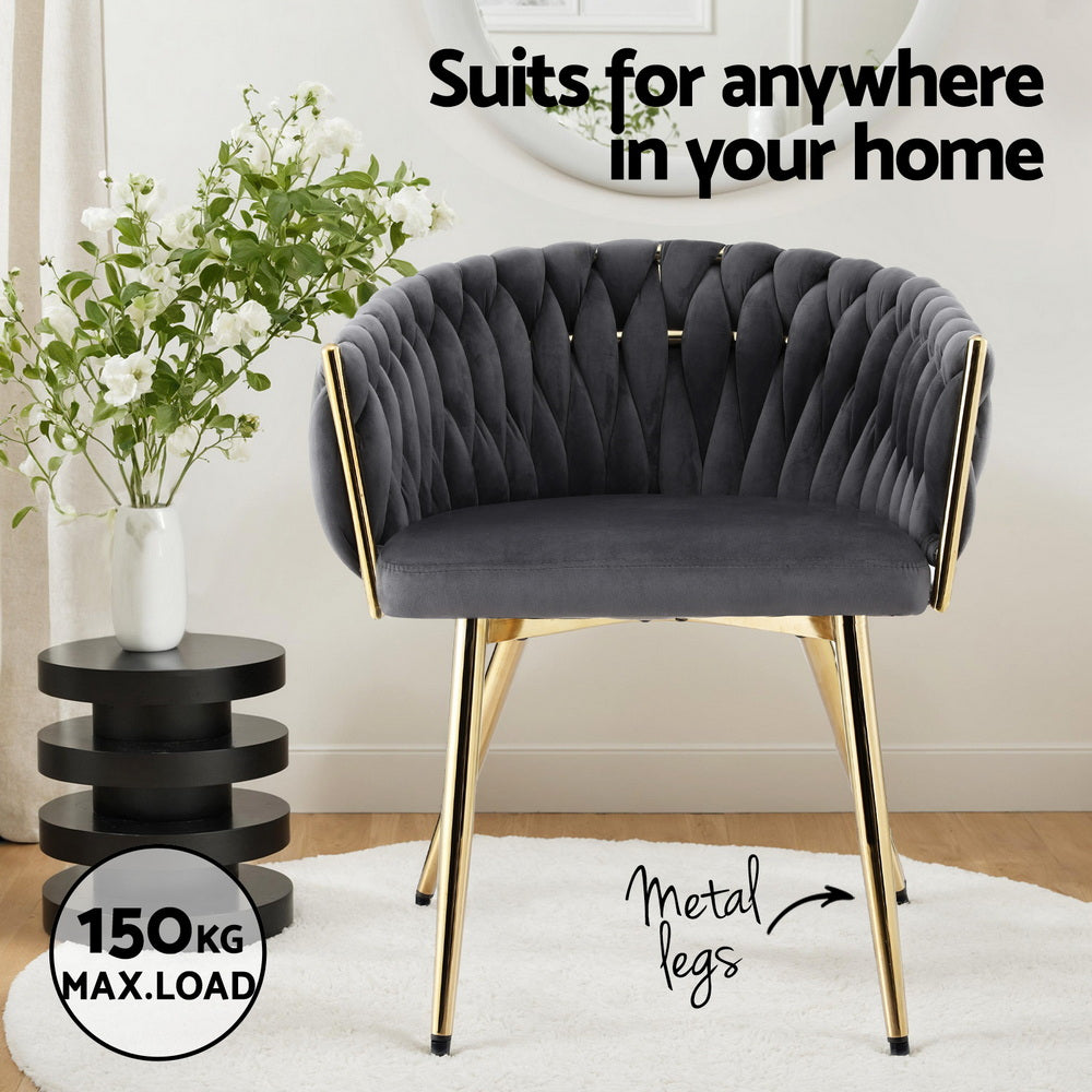 Kitchen & Dining Chairs: 1 Set of 2 Artiss Dining Chairs Velvet Armchair Grey
